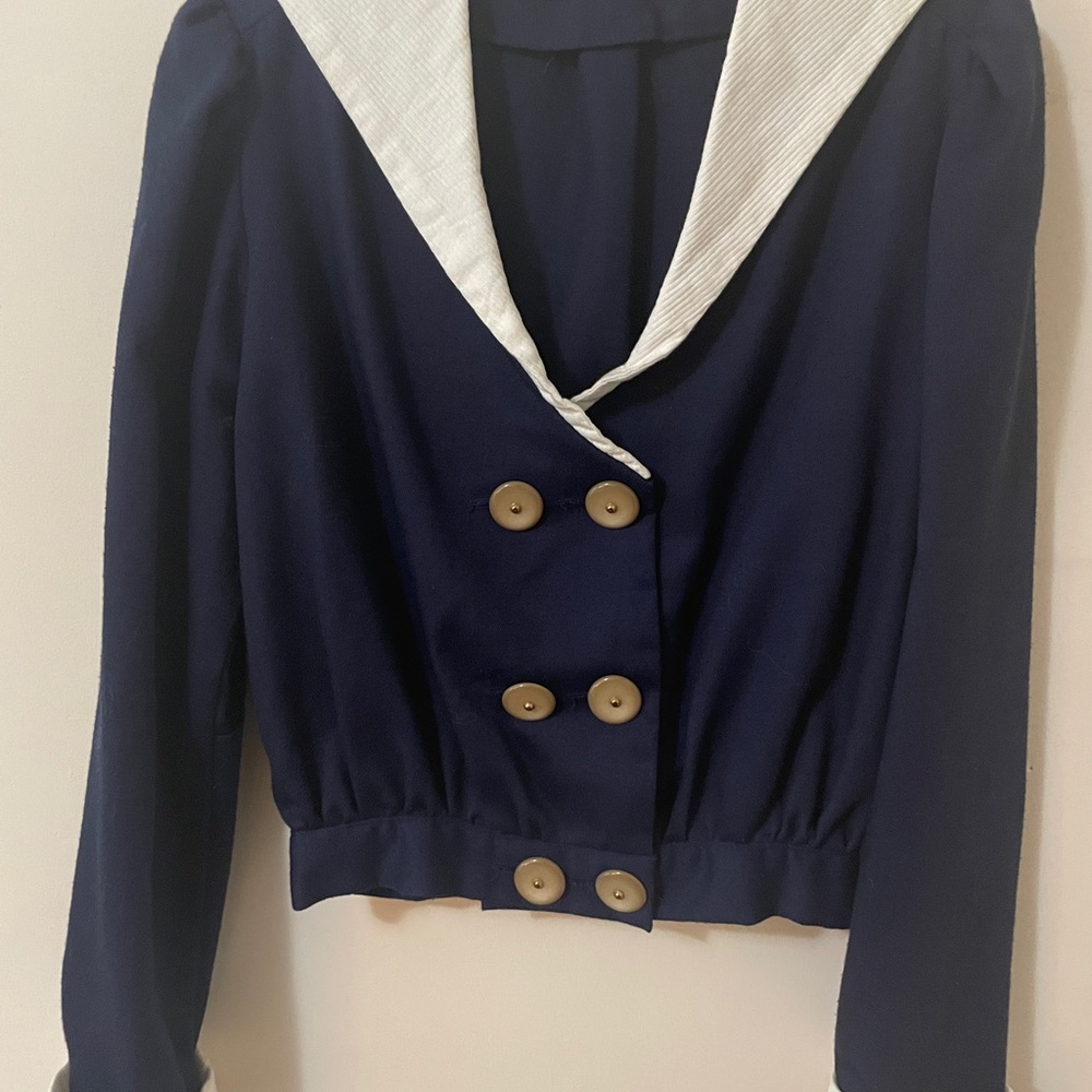 Nautical Inspired Blue Sailor Jacket Top with White Collar